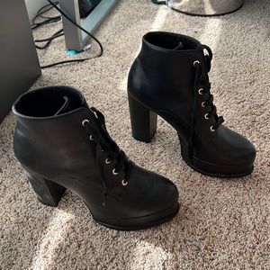 Brand new black booties / booted heels (leather)